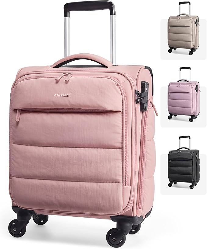 BAGSMART Underseat Carry on Luggage with Wheels, Soft Underseat Travel Luggage with PVC Wet/Dry Pockets, Lightweight Soft Personal Item Suitcase for Short Trip, Sakura Pink