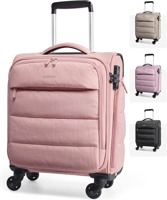 BAGSMART Underseat Carry on Luggage with Wheels, Soft Underseat Travel Luggage with PVC Wet/Dry Pockets, Lightweight Soft Personal Item Suitcase for Short Trip, Sakura Pink