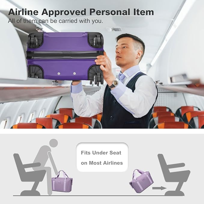 Kono Luggage Set 4 Piece Carry On Lightweight PC+ABS Hardside Luggage with TSA Lock Spinner Wheels Carry On Suitcase Purple