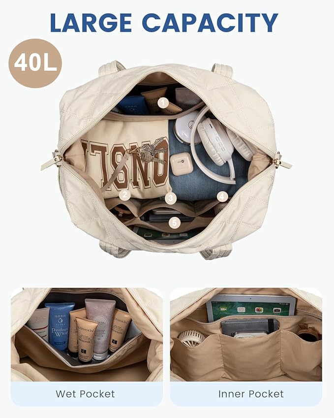LOVEVOOK Travel Duffle Bag, Lightweight Weekender Bags for Women with Shoe Compartment, 40L Puffer Gym Bag Personal Item Travel Bag, Carry On Overnight Bags and Hospital Bag for Labor and Delivery