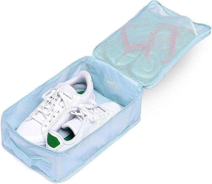Travel Shoe Bags, Foldable Waterproof Shoe Pouches Organizer-Double Layer (2 Blue Shoe Bags)
