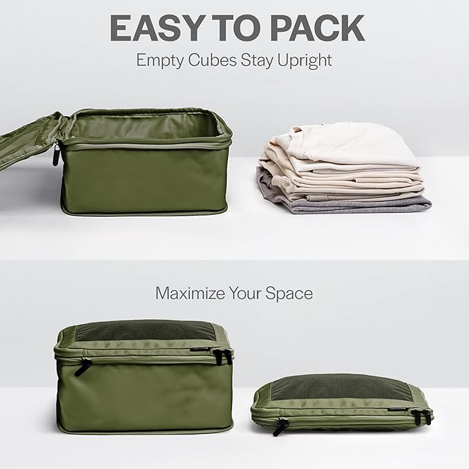 Aerotrunk Compression Packing Cubes for Travel - Luggage Organizer Bags - Double Zipper Packing Cubes for Suitcases (12-Pack, Olive)