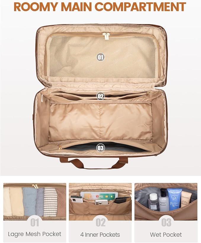 LOVEVOOK Travel Duffle Bag - Weekender & Overnight Bag with Toiletry & Wet Pocket, Carry-On Size, 3pc Set