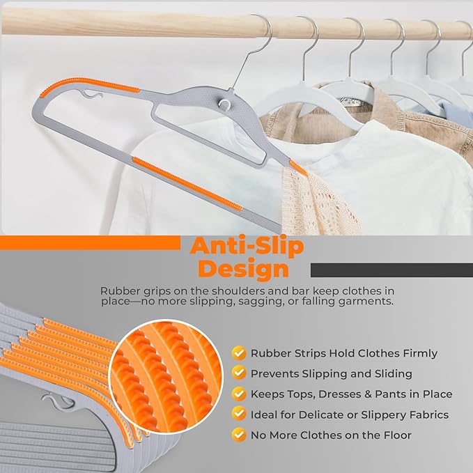 Plastic Hangers 10 Pack, Cascading Slim Space Saving Clothing Hangers with 360° Rotating Hook, Non Slip Clothes Hangers for Sweater Shirt, Heavy Duty Coat Hanger with Inner Hook for Closet, Grey