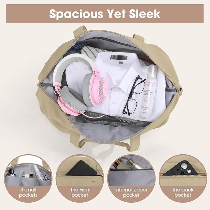 Oeihuivt Weekender Bags for Women - 21 Inch Large Travel Duffel Bag 2-Piece Set with Shoe Compartment, Heavy-Duty Canvas Leather Carry On Overnight Tote
