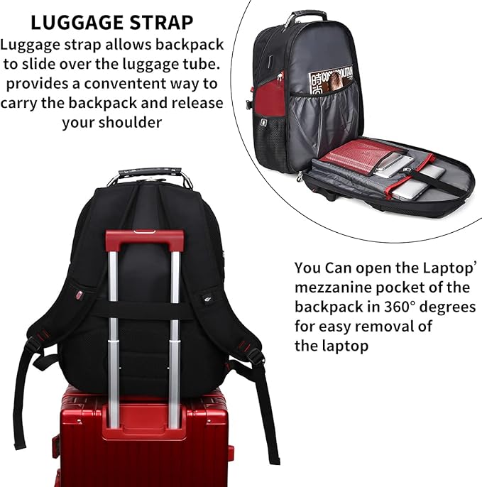 SHRRADOO Extra Large 50L Travel Laptop Backpack with combination lock, College High School Backpack Airline Approved Business Work Bag Fit 17 Inch Laptops for Men Women,Red