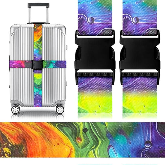 Gutsdoor Luggage Straps for Suitcases Adjustable Travel Belt, Connector Holds Suitcase Bright Colorful Identifiers Travel Bag Accessories (Purple Green)