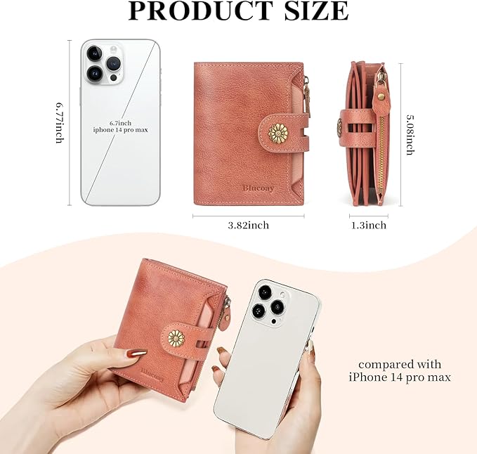 Wallet Women,RFID Blocking Leather Womens Wallet Bifold Compact Card Holder Small Wallet for Women with Removable ID Window Pink