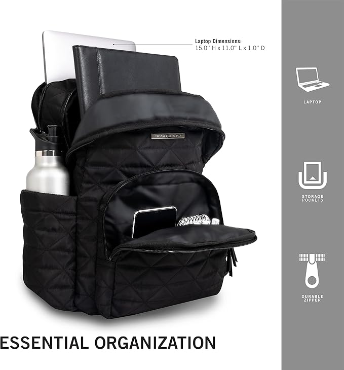 Kenneth Cole REACTION Diamond Tower Collection Lightweight Hardside Expandable 8-Wheel Spinner Travel Luggage, Black, 2-Piece Bundle (Carry On + Backpack)