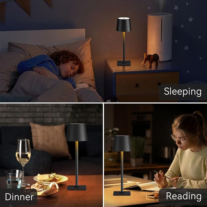 Yogaret Black Cordless Table Lamps, 6000mAh Rechargeable Battery LED Lights | Set of 4 battery operated lamps wireless table lamp for restaurant tables, dining areas, kitchens, outdoor patio and home use