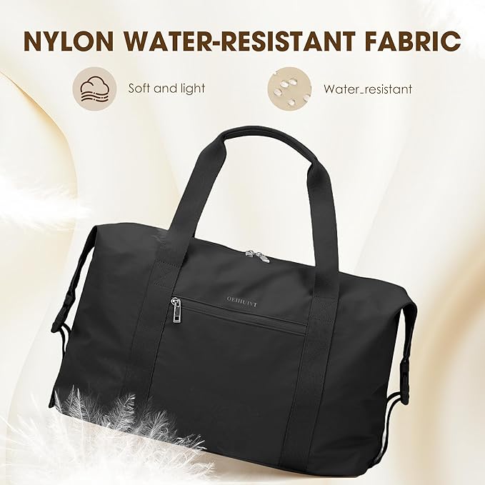 Oeihuivt Weekender Bags for Women - 21 Inch Large Travel Duffel Bag 2-Piece Set with Shoe Compartment, Heavy-Duty Canvas Leather Carry On Overnight Tote