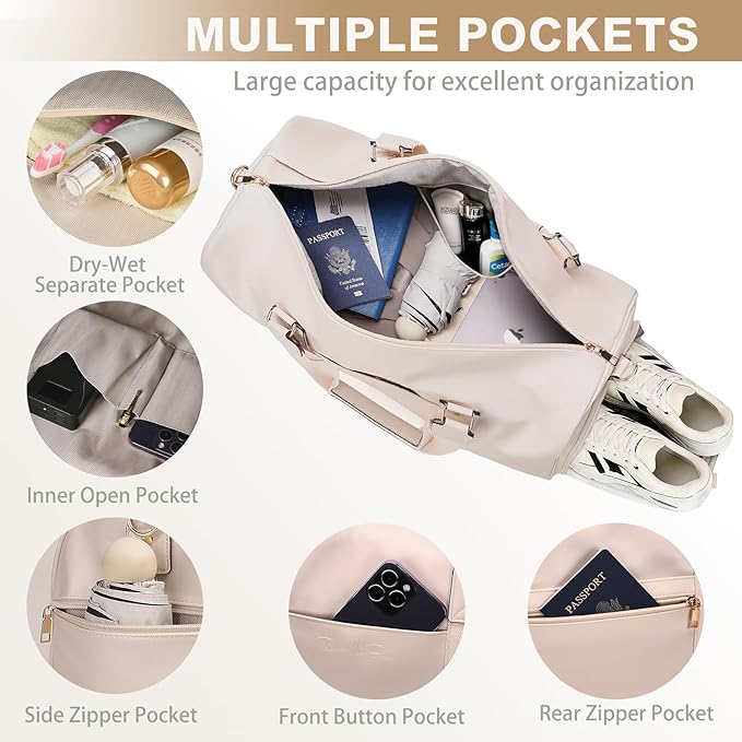 Large 3-in-1 Leather Duffle Bag for Travel Weekender Overnight Hospital Gym Bag for Men & Women, Carry On Airline Approved Personal Item Duffel Garment Bag Luggage with Shoe Compartment & Toiletry Bag
