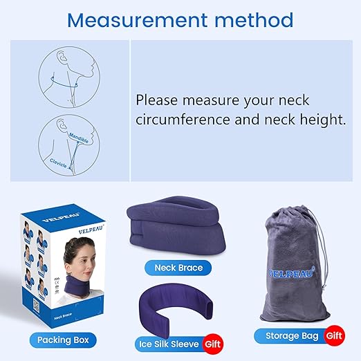 VELPEAU Neck Brace for Neck Pain and Support -Soft Cervical Collar for Sleeping in Bed, Snoozing, Sleeping Upright, Anti-Snoring, Sleep Apnea for Women & Men(Blue, Comfort Version, S: 10.5-11.5"/2.7")
