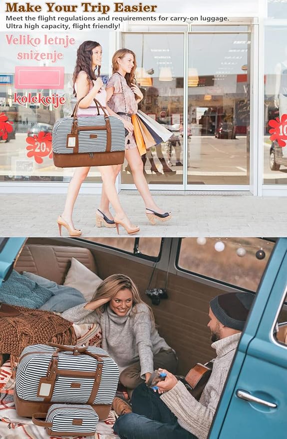 Wogarl Weekender Bags for Women Large Overnight Bag Weekend Travel Duffel Bag Carry on Shoulder with Shoe Compartment Toiletry Bag for Travel Business Gym