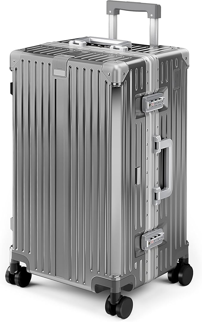 ALPHA CAMP Trunk Luggage, Large 24 Inch Thickened Aluminum Frame Luggage with TSA Spinner Wheels, 3-Layer PC Hardside Zipperless Travel Suitcase, Type-C USB Charging Port, Grey