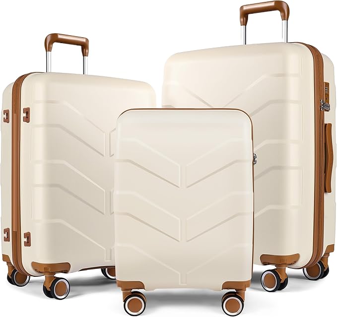 Luggage Sets 3 Piece with Spinner Wheel, Hardside Suitcase Set with TSA Lock, Expandable Lightweight Travel Luggage for Men and Women, White