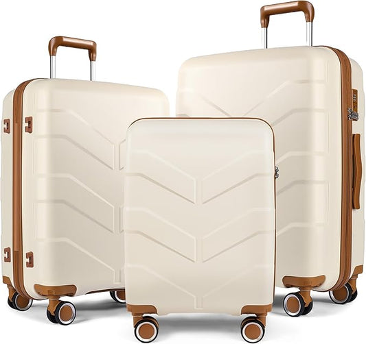Luggage Sets 3 Piece with Spinner Wheel, Hardside Suitcase Set with TSA Lock, Expandable Lightweight Travel Luggage for Men and Women, White