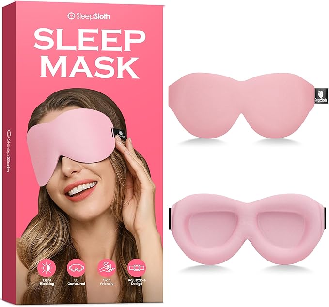 Sleep Eye Mask, 3D Contoured 100% Blackout Eye Mask, Sleep Mask with Adjustable Strap, Night Blindfold for Women Men, Eye Mask for Sleeping, Pink