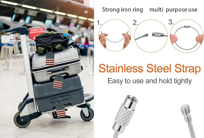 2 Pack Luggage Tag USA Travel PU Cute Leather Luggage Tag Name ID Labels with Privacy Cover Suitcases Women Men Girls Boys Fun Laggage Tags (USA)