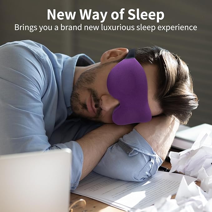 Sleep Mask, Blackout 3D Contoured Sleeping Eye Mask, Upgraded Eyelash Friendly Night Blindfold with Adjustable Strap, Lightweight Soft Eyeshade for Women Men, Concave Cup Eye Cover for Travel Nap