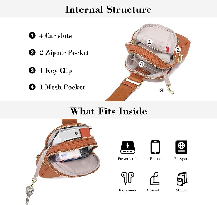 INICAT Anti Theft Crossbody Bag for Women, Small RFID Blocking Sling Purse with Zipper Lock for Travel, Vegan Leather