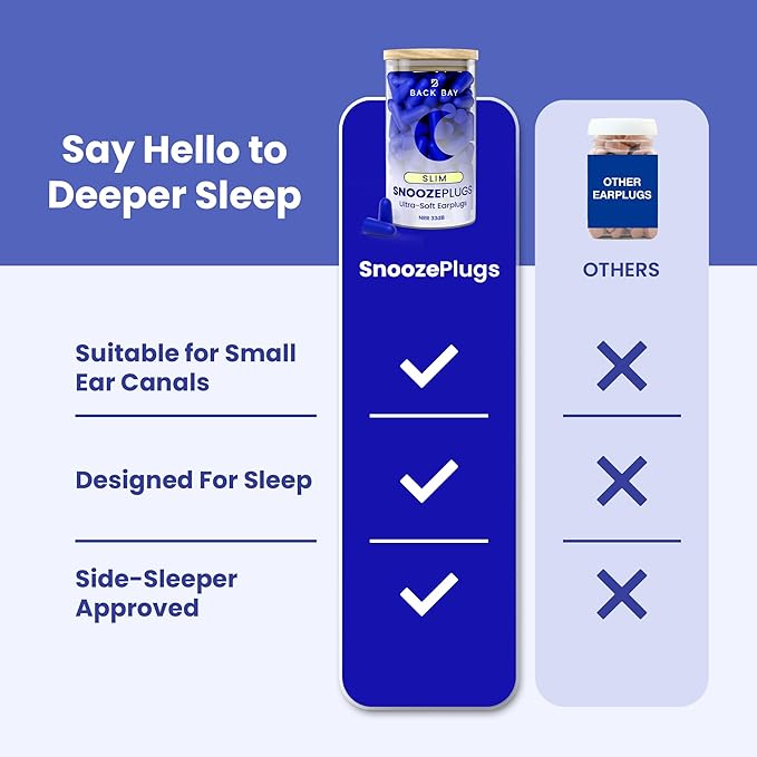SnoozePlugs Slim - Small Earplugs for Small Ear Canals, Slim Ear Plugs for Sleeping, 60 Pairs Women's Earplugs for Sleep - 33db NRR Comfortable Soft Foam Plugs for Sleeping, Dispoable and Ultra-Soft