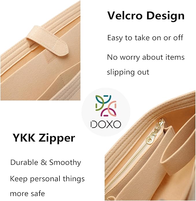 Doxo Purse Organizer Insert for Handbags, Tote Bag Insert Organizers with Laptop Compartment/Cup Holder, Softened Felt Compatible with LV Neverfull MM(Beige,Upgrade)