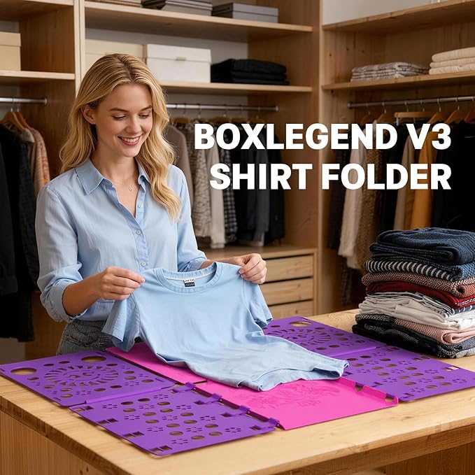 BoxLegend Version 3 Shirt Folding Board t Shirts Clothes Folder Durable Plastic Laundry folders Folding Boards Helper Tool for Adults and Children (Purple)