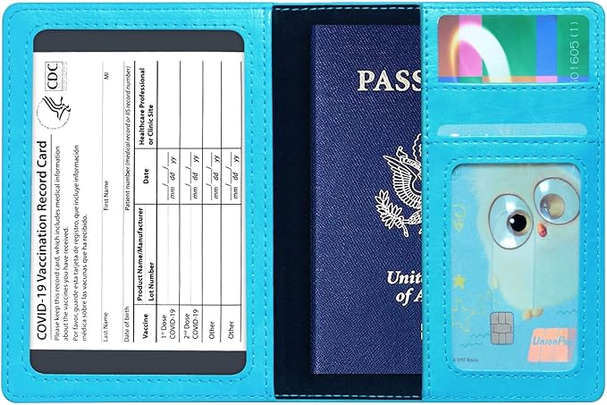 Passport Holder Cover Wallet Case RFID Blocking Leather Card Slot Travel Accessories Documents Organizer Protector for Women Men, Sky Blue