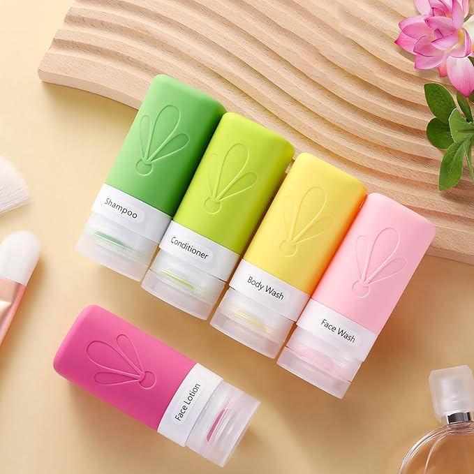 INSFIT Travel Bottles for Toiletries, TSA Approved 2oz Travel Size Toiletries, BPA Free Leak Proof Squeezable Silicone Tubes Travel Essentials for Shampoo Conditioner Lotion Soap