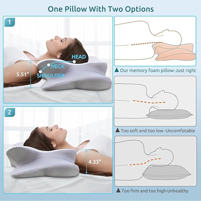DONAMA Cervical Pillow for Neck and Shoulder Pain Relief, Cooling Contour Memory Foam Pillow, Dual-Height Ergonomic Neck Support Pillow for Side Back Stomach Sleepers with Removable Pillowcase