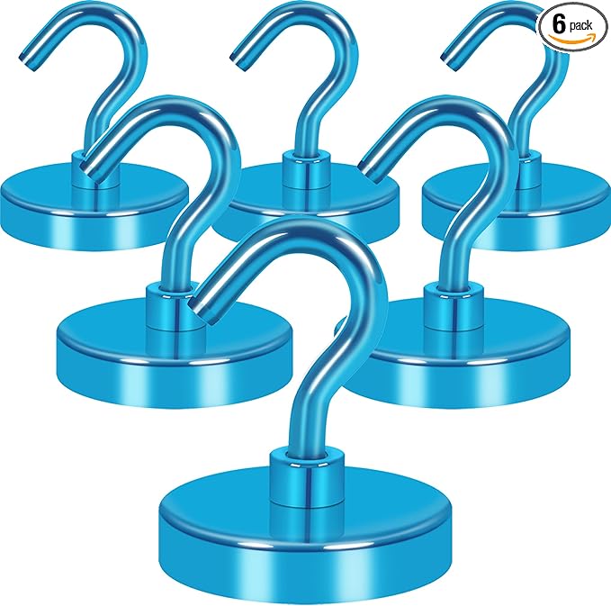 Neosmuk Magnetic Hooks Heavy Duty,Strong Magnet with Hook for Fridge, Super Neodymium Extra Strength Industrial Hooks for Hanging, Magnetic Hanger for Toolbox, Cruise, Grill(RoyalBlue,6Pack)