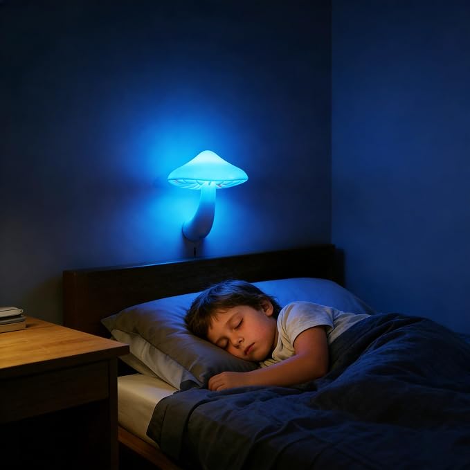 AUSAYE 3Pack Sensor LED Night Light Plug in Lamp Magic Mushroom Nightlight Cute Night Lights for Adults Kids Bedroom, Bathroom,Toilet,Hallway,Stairs,Kitchen Blue