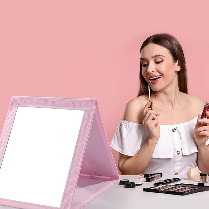 ROYALAY Foldable Full Length Mirror with Handle - 47 * 13in Portable Travel & Backstage Mirror (Pink)