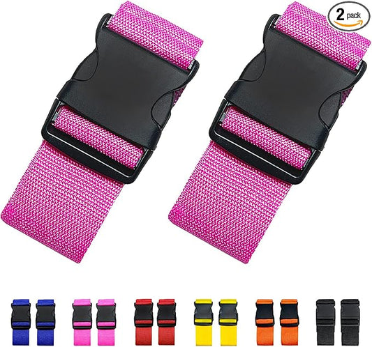 2 Pack Suitcase Straps, Bright Color Adjustable Luggage Belts, TSA Approved (Pink)