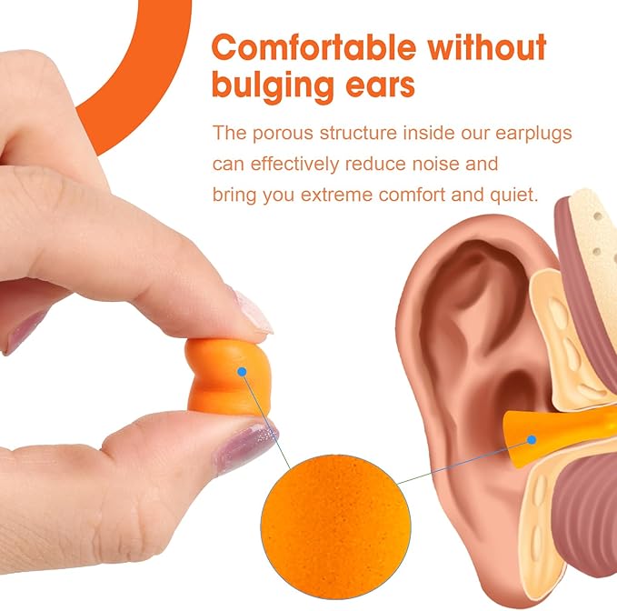 AZEN 600 Pairs Ear Plugs, NRR 32dB Soft Foam Ear Plugs for Sleeping Noise Cancelling, Earplugs for Concerts Shooting Swimming Noise Reduction,Individually Wrapped (Orange)