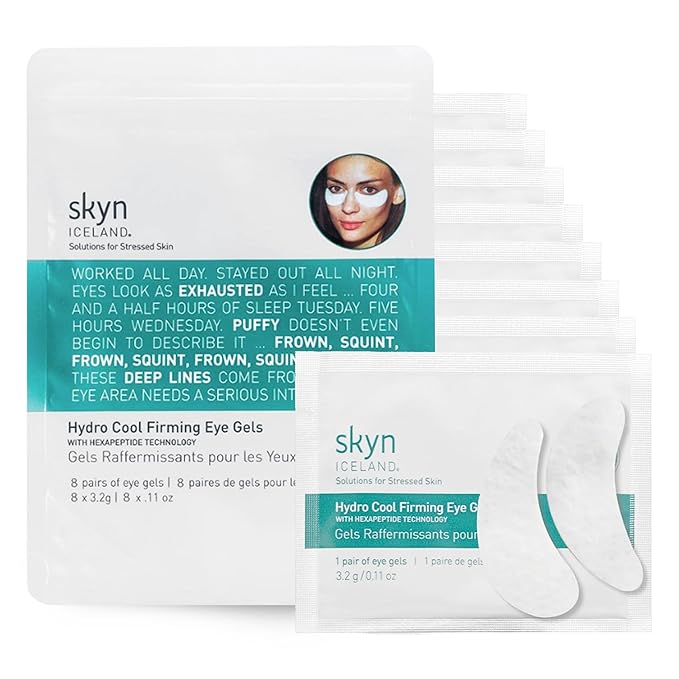 Skyn ICELAND Hydro Cool Firming Under Eye Patches, Instant Cooling for Puffy, Tired Eyes with Peptides and Coenzyme Q10, 10 Minute Treatment, Vegan, All Skin Types, 8 Pairs