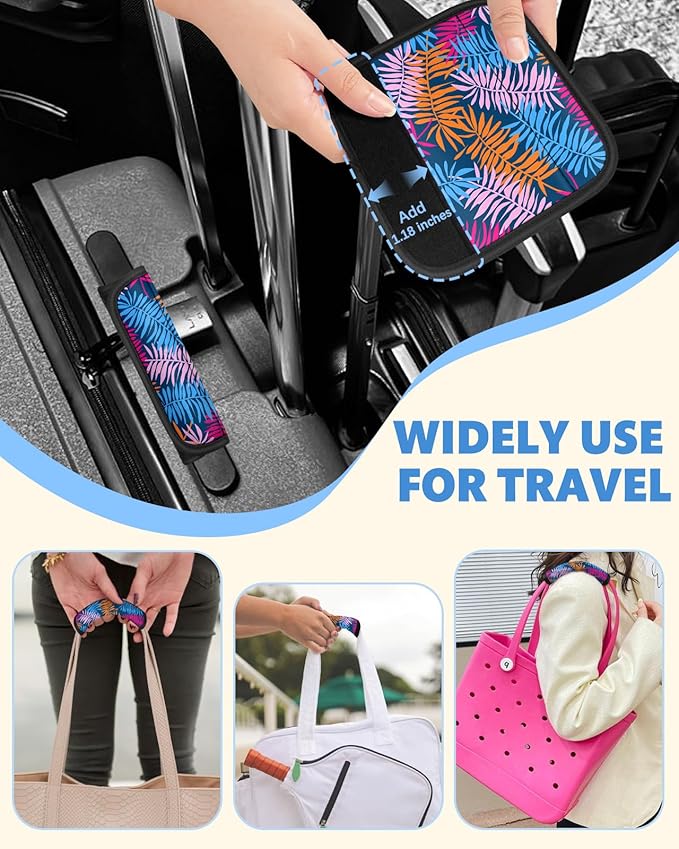 Slohif Luggage Handle Wrap 3Pcs Suitcase Identifier - Bag Strap Cover For Bogg Travel Accessories Easy Identification Bright Marker Sleeve Grips Comfort Neoprene Concealed Tag For Airport Color Leaf