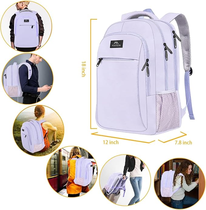 MATEIN Laptop Backpack for Girls, 15.6 Inch College School Backpack for Women, Water Resistant Durble Slim Students Bookbag Casual Daypack Travel Computer Nurse Work Bag Gift