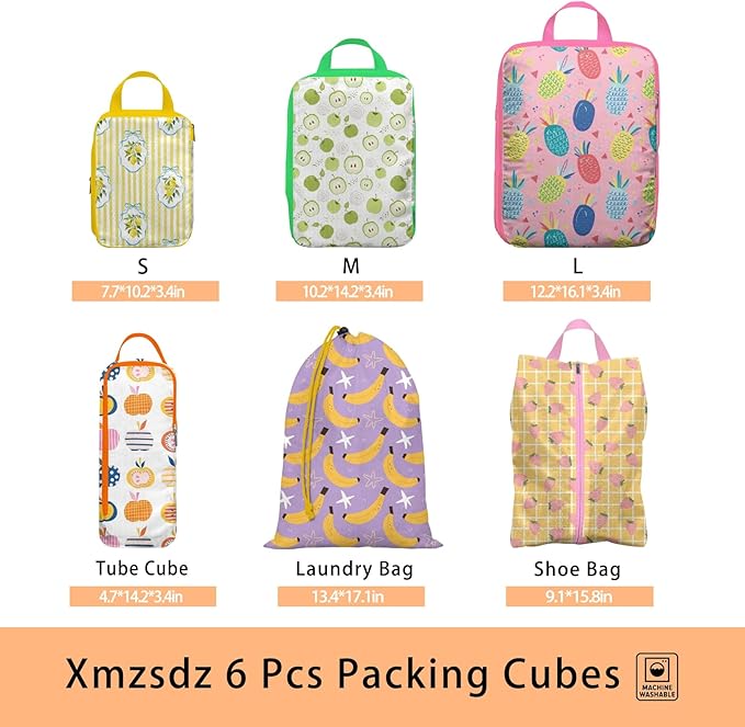 6 Pcs Compression Packing Cubes, Packing Cubes for Travel, Waterproof Luggage Organizer Bags Set, Cute Packaging Cubes for Women Kids Backpack Carry-Ons