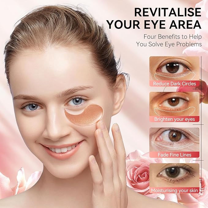 BREYLEE Rose Eye Mask, Under Eye Patches with Collagen & Hyaluronic Acid, Treat Puffy Eyes, Dark Circles, Wrinkles & Fine Lines, Smoothing Skin Care for Women & Men - 60 Pcs