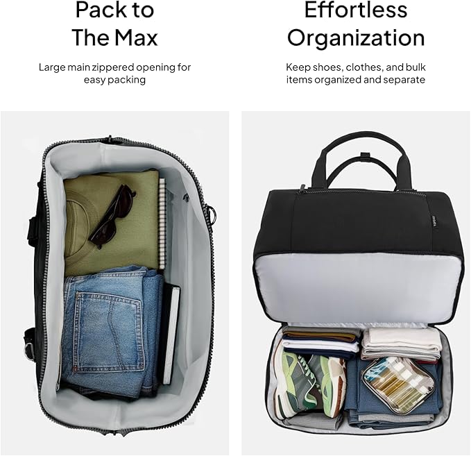 Travel Duffle Bag for Women,40L Weekender Bags Airline Approved Carry On with Shoe Compartment & Waterproof Wet Pocket, Durable Nylon Weekender Overnight Bag for Travel, Gym, Business Trip, Black