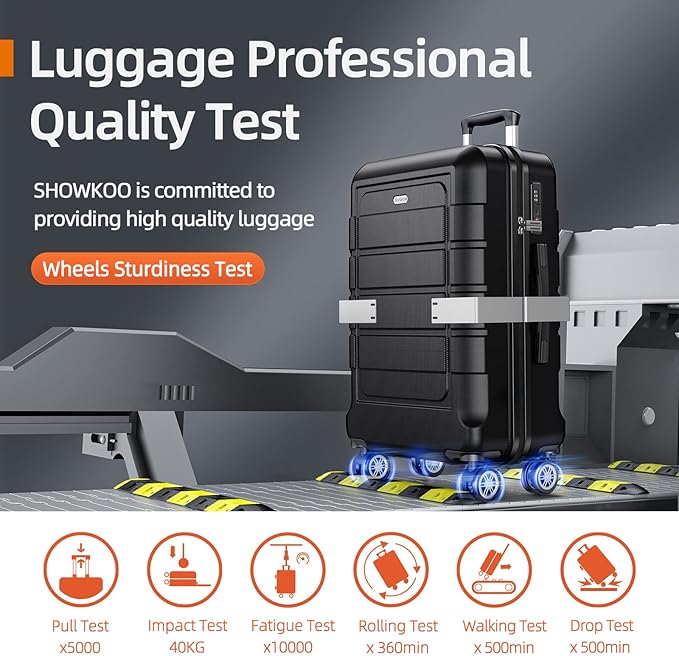 SHOWKOO Luggage Sets Expandable 100% PC Durable Suitcase Double Wheels TSA Lock Black