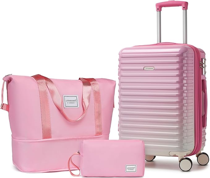 LARVENDER Carry on Luggage 22x14x9 Airline Approved, Expandable 20 Inch Hardside Suitcase with Wheels TSA Lock, PC+ABS Lightweight Carry on Suitcases for Women, Peach Sparkling (20/DB/TB)