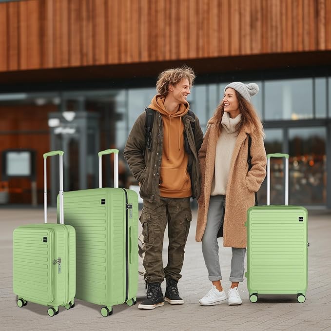 3-Piece 20/24 Top Opening Hardshell Lightweight Luggage and 28-Inch Clamshell Opening Travel Suitcase with Spinner Wheels & TSA Locks, Avocado Green 20in/24in/28in
