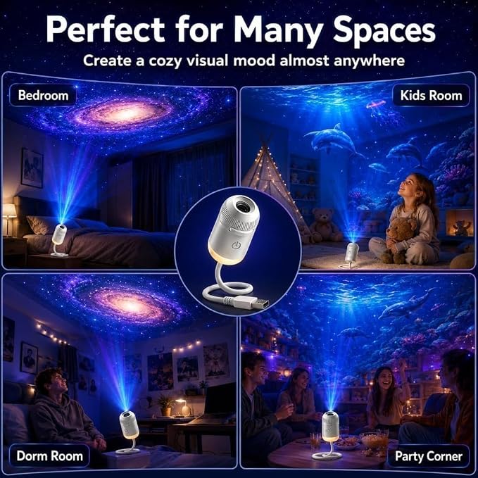 2027 Upgraded Hd Smart Dynamic 5d Holographic Night Light Projector, Plug and Play Hd Star Projector, 360° Adjustable Hd Galaxy and Ocean Projector for Bedroom Ceiling (24 Projection Films)