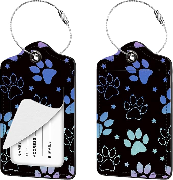 2 Pcs Luggage Tag for Suitcases, Cute Dog Paw PU Leather Suitcase Tag Privacy Cover Name ID Label with Metal Loop, Personalized Baggage Identifier for Women Cruise Bag Travel Essentials