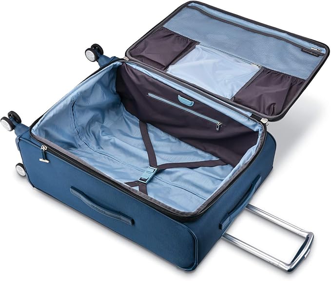 Samsonite Solyte DLX Softside Expandable Luggage with Spinner Wheels, Mediterranean Blue, Checked-Medium 25-Inch