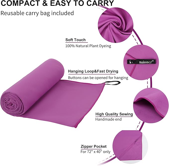 Rainleaf Microfiber Towel Perfect Travel & Gym & Camping Towel. Quick Dry - Super Absorbent - Ultra Compact - Lightweight. Suitable for Trip, Beach, Shower, Backpacking, Pool