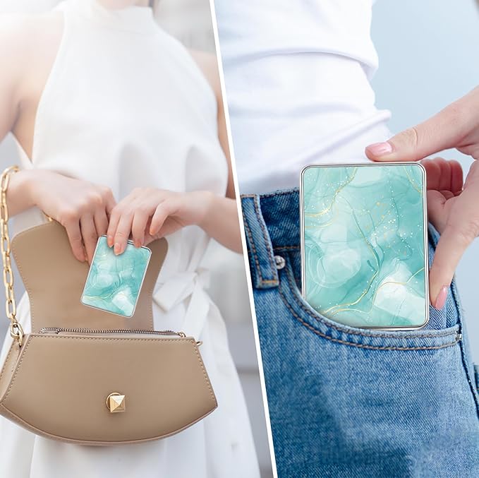 Pocket Mirror, Small Travel Mirror with Magnification, Portable Double-Sided Magnifying Cosmetic Mirror for Daily (Beautiful Marble)